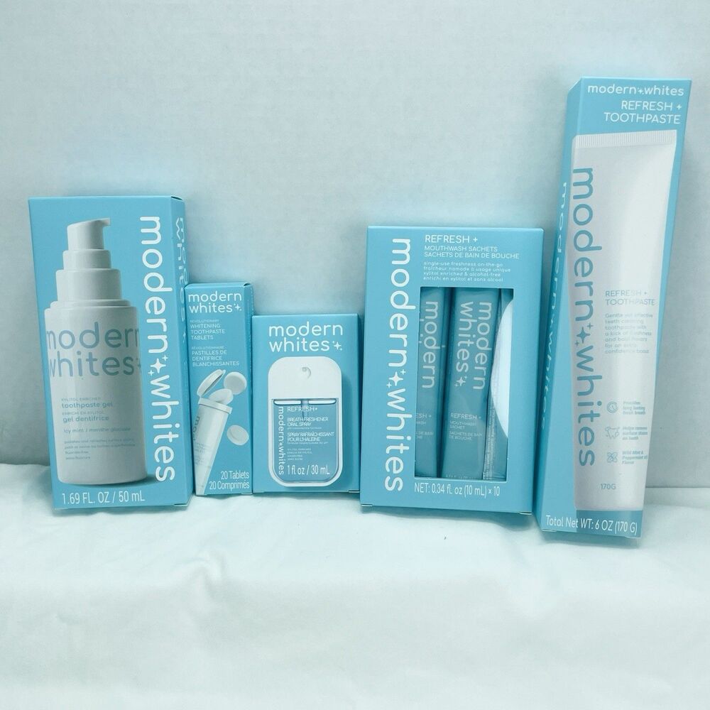 5 Pc Set Modern Whites Oral Care Whitening Gel Toothpaste Tablets Mouthwash